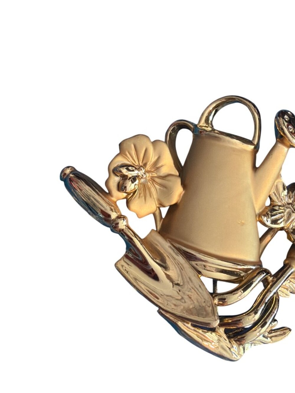 Vintage AJC Gold Tone Watering Can Flowers Brooch Pin Gardening 2.25" Estate - Picture 2 of 7
